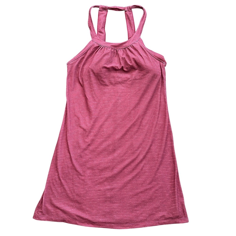 Prana Quinn Dress Women Large Pink Stripe Halter Racerback Built-in Bra